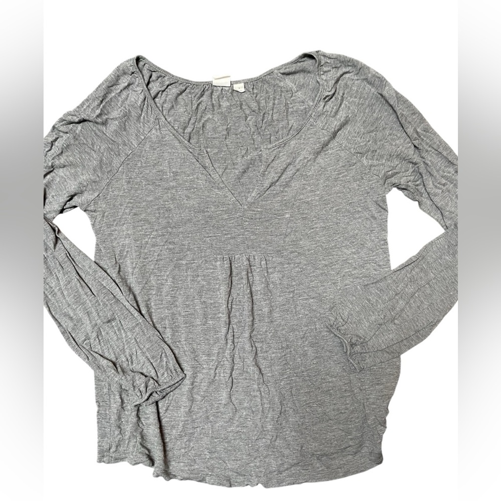 GAP Gray Relaxed Ruched Long Sleeve V Neck Blouse, S